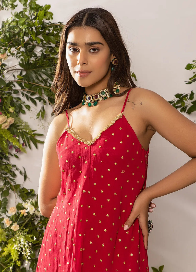 astoria Red Floral Sequin Slip Dress