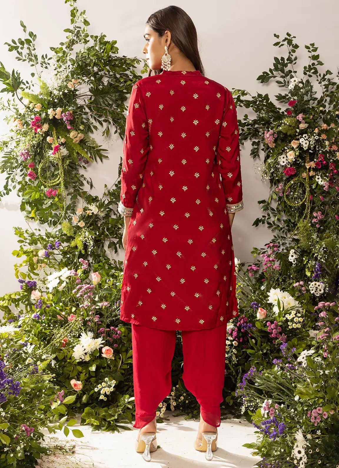 astoria Red Zari Motif Kurta Set