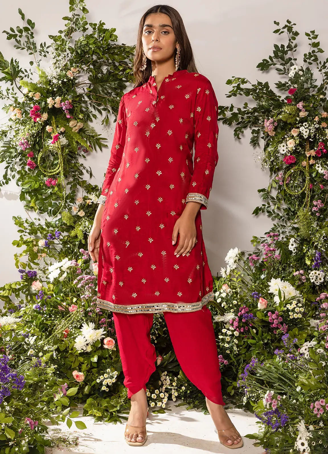 astoria Red Zari Motif Kurta Set