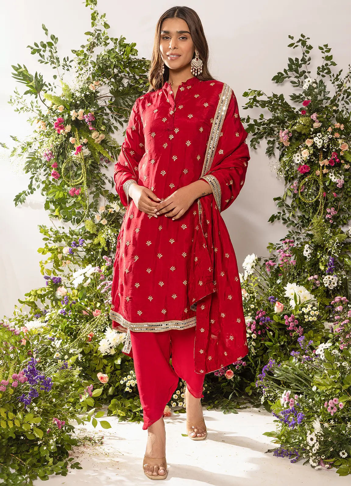 astoria Red Zari Motif Kurta Set