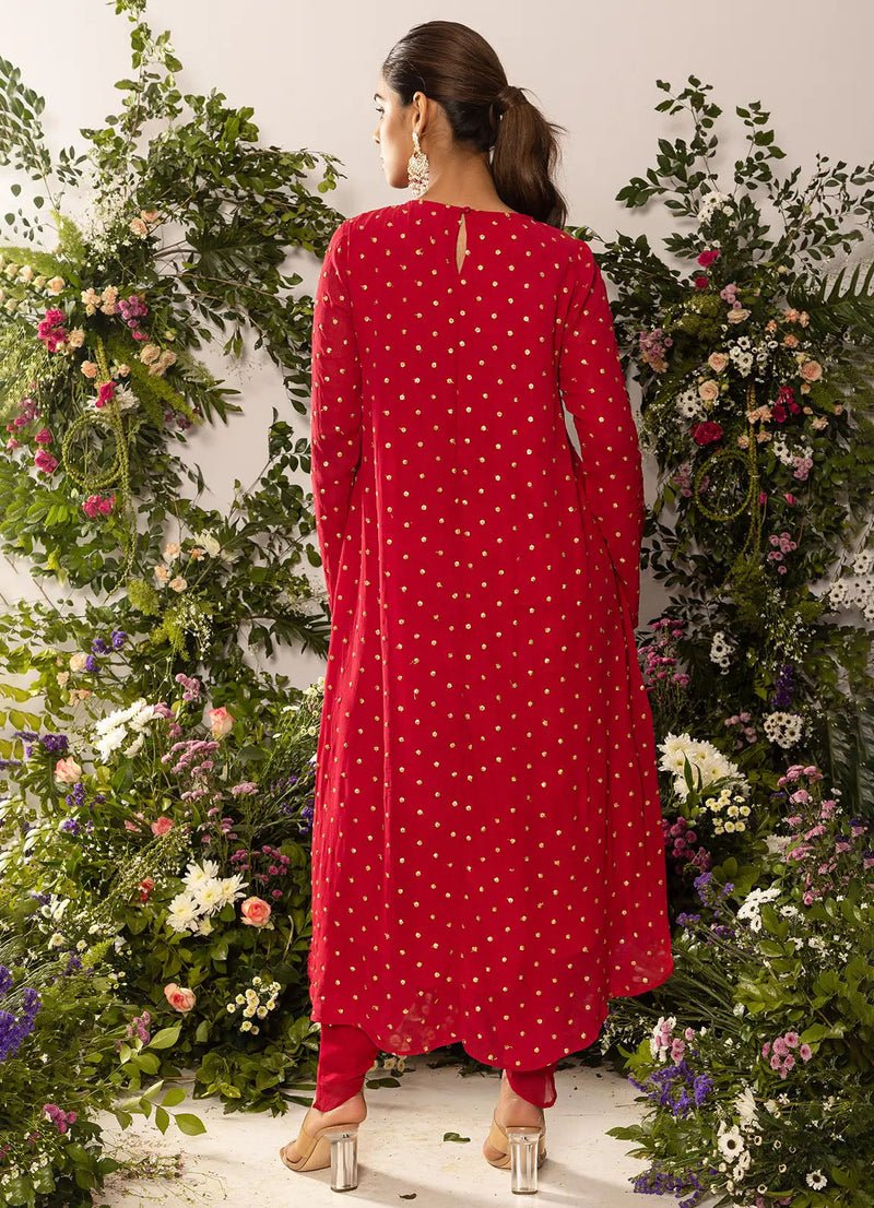 astoria Red High Low Floral Sequin Kurta