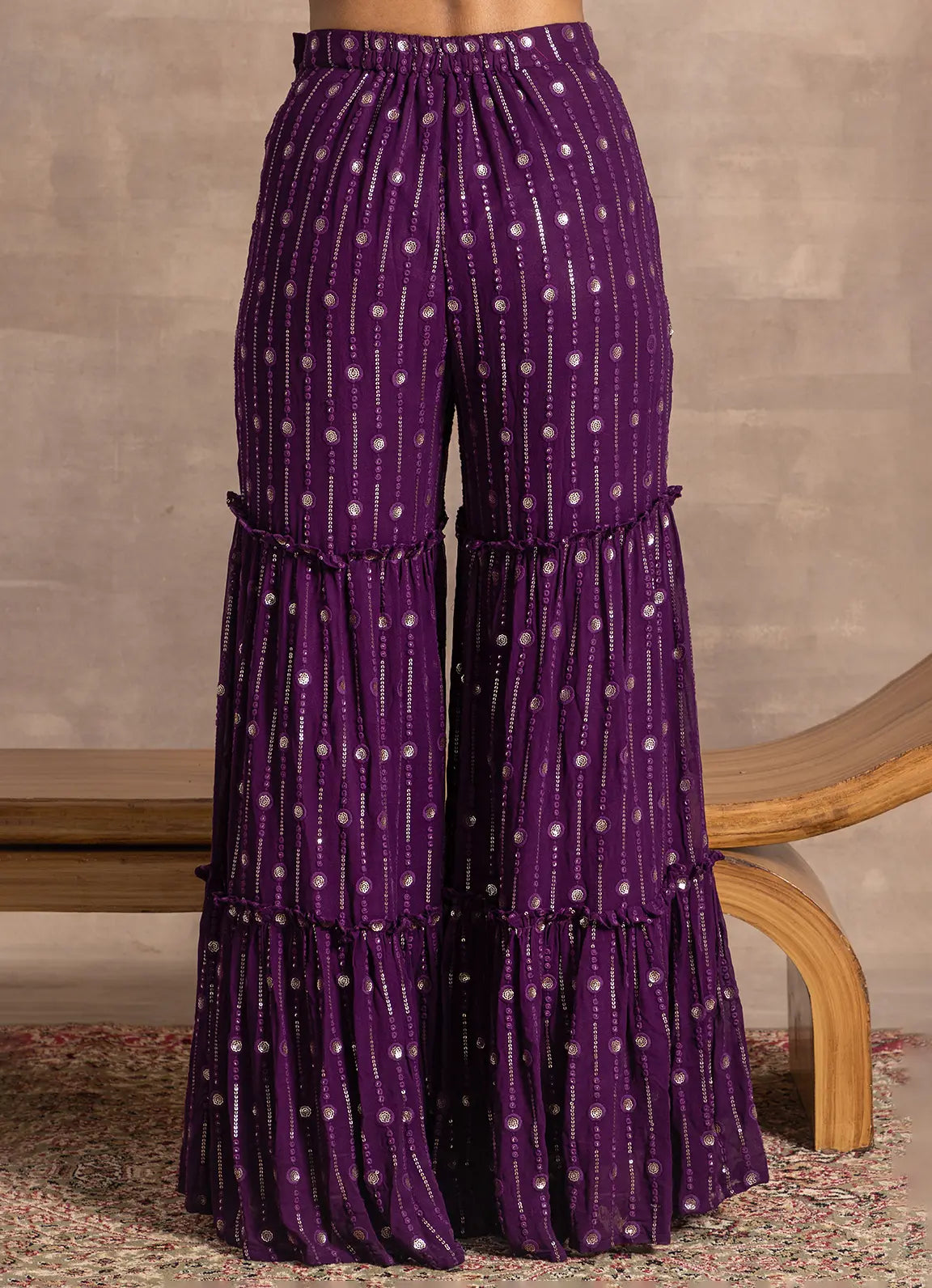 astoria Purple Striped Sequin Tiered Gharara