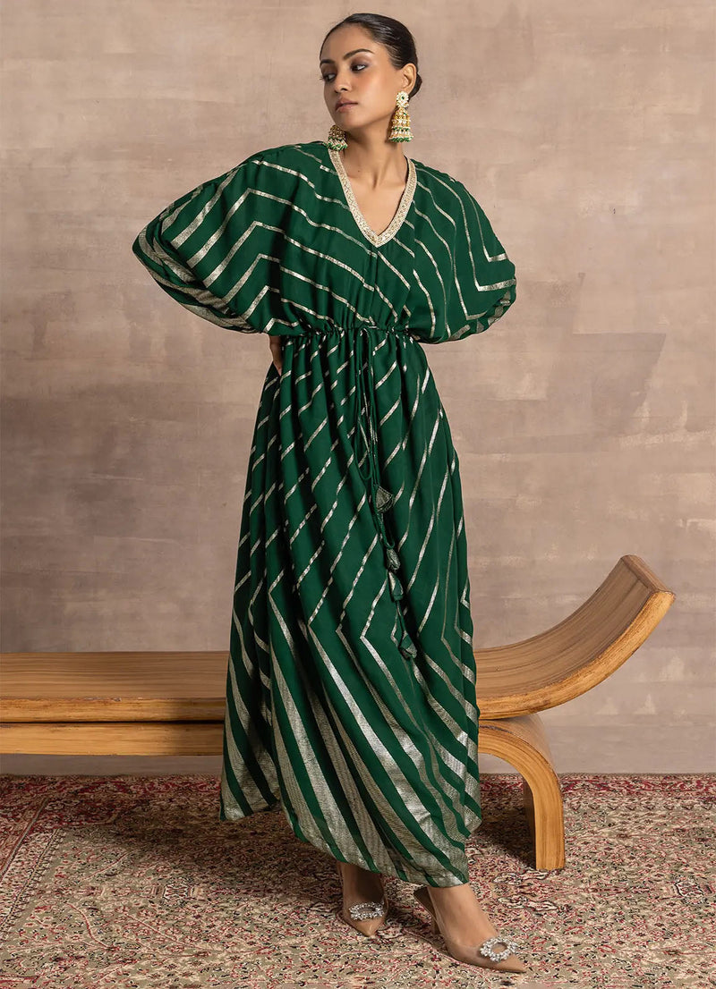 Astoria Emerald Foil Striped Drawstring Kaftan