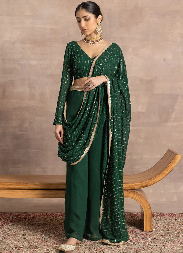 Astoria Emerald Striped Sequin Pant Sari