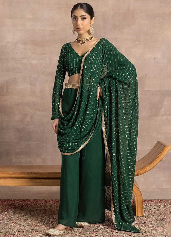 Astoria Emerald Striped Sequin Pant Sari