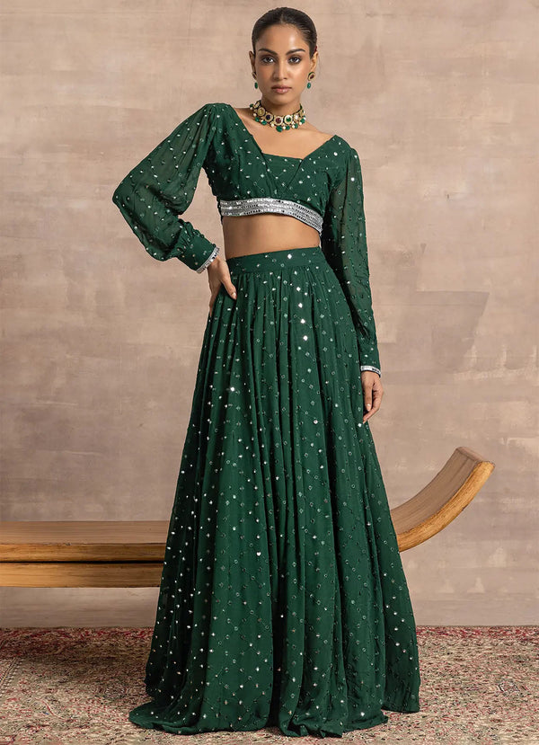 Astoria Emerald Mirror Work Lehenga Skirt