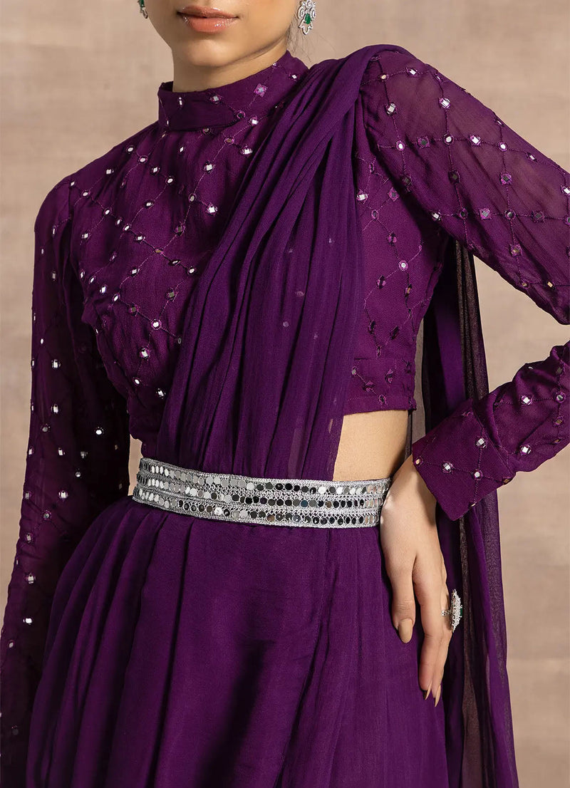 astoria Purple Mirror Work Drape Sari