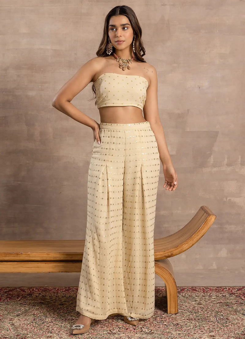 Astoria Champagne Floral Sequin Tube Top