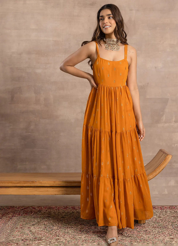 astoria Mango Yellow Tiered Maxi Dress