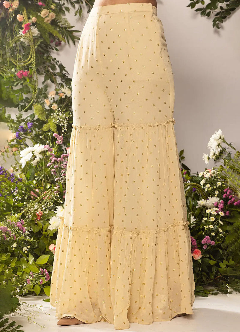 Astoria Champagne Floral Sequin Tiered Gharara