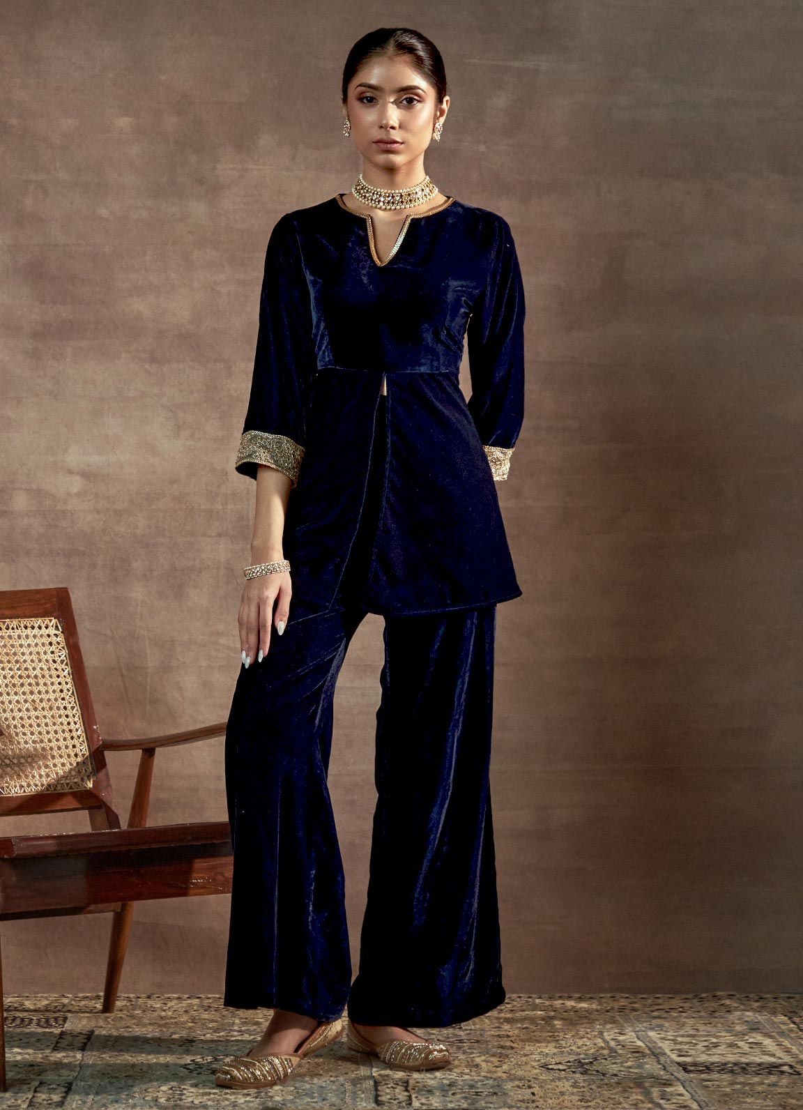 Nayaab Navy Blue Peplum Kurta