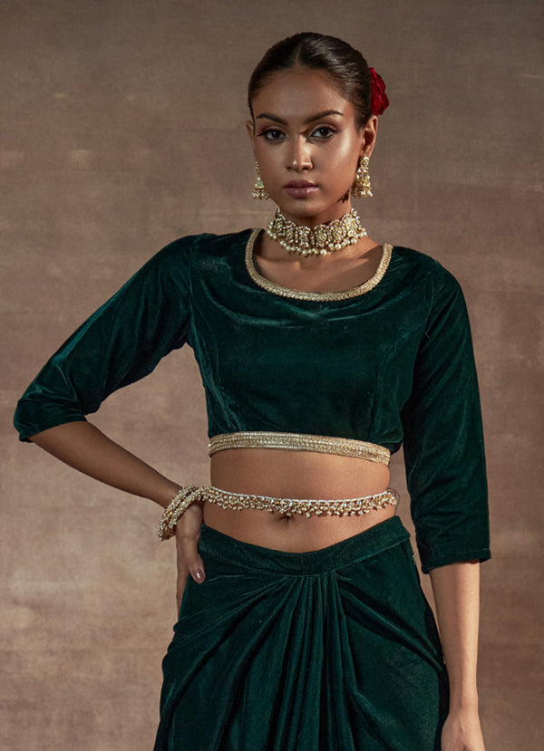 Nayaab Emerald Embroidered Lace Blouse - Alaya by Stage3
