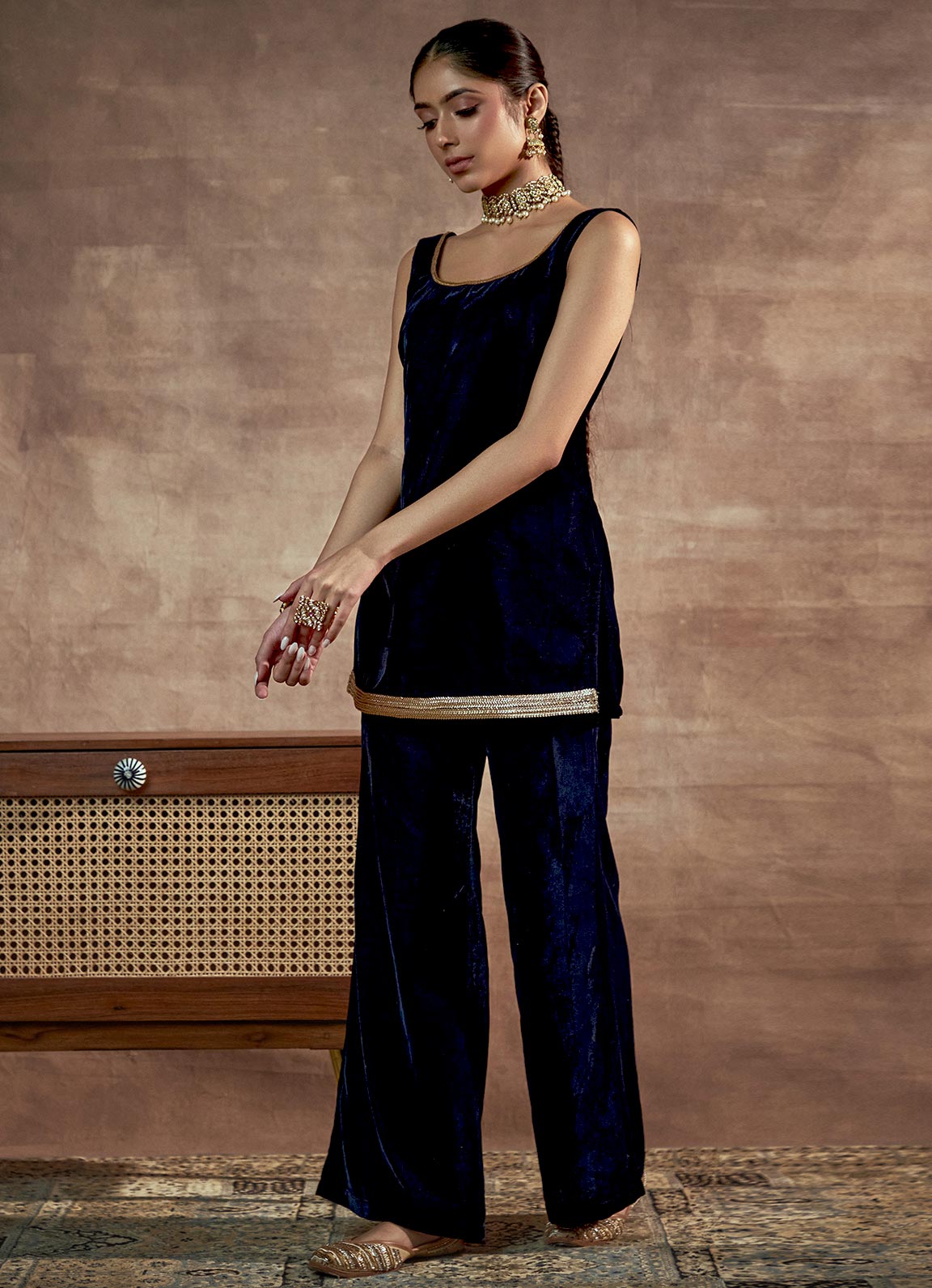 Nayaab Navy Blue Cami Kurta