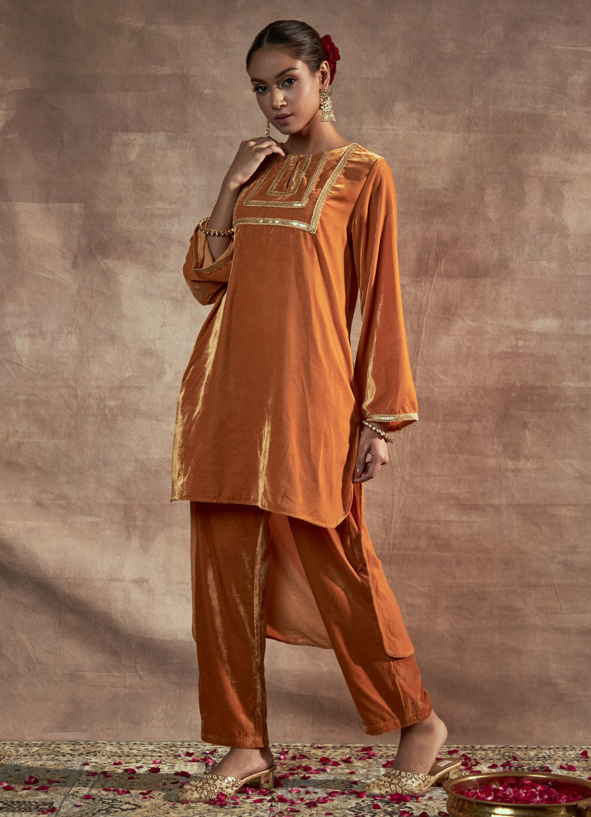 Nayaab Mustard High Low Kurta