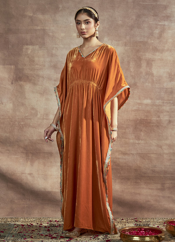 Nayaab Mustard Gathered Kaftan