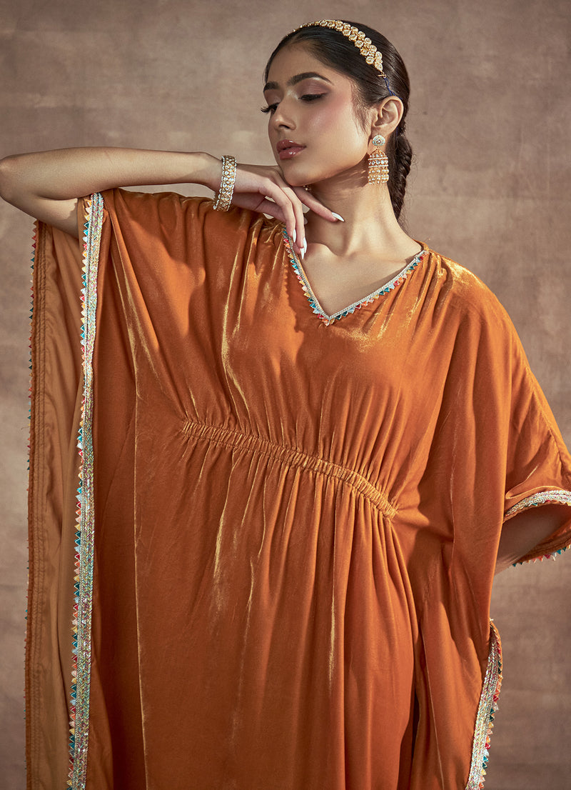 Nayaab Mustard Gathered Kaftan