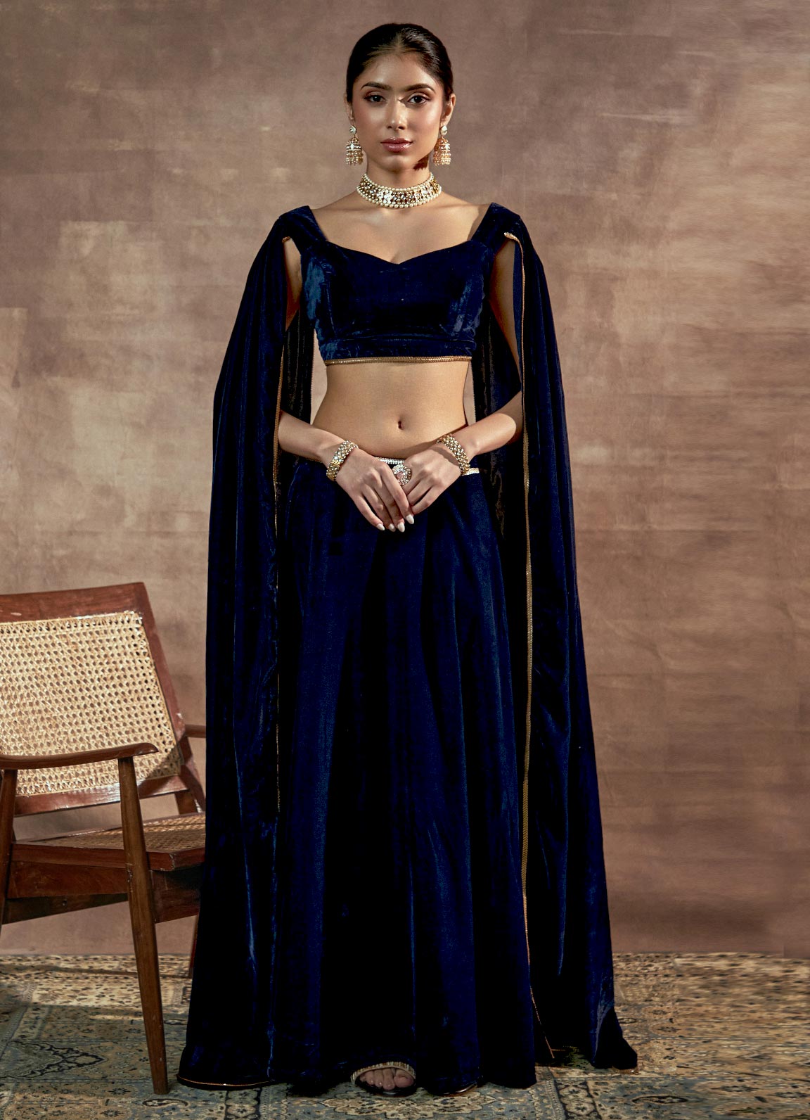 Nayaab Navy Blue Flared Skirt