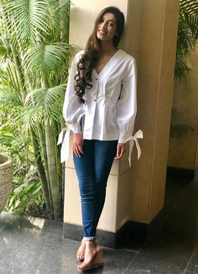 White Balloon Sleeve Top - Alaya by Stage3