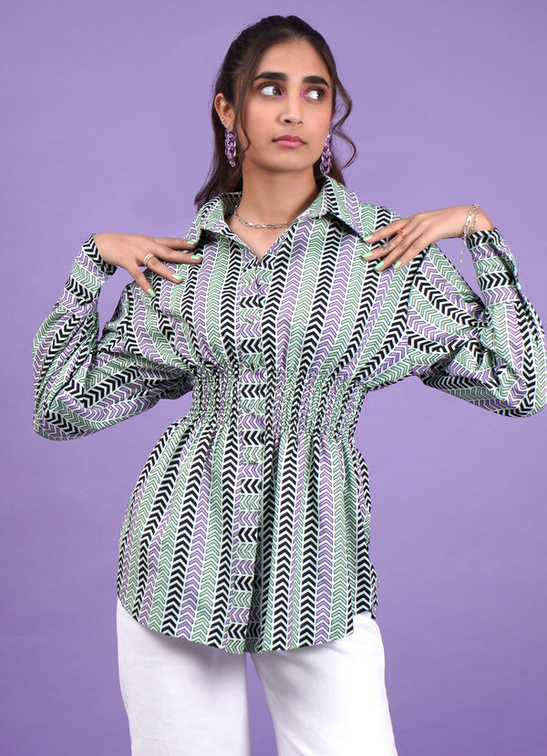 Y2K Chevron Smocked Shirt - Alaya by Stage3