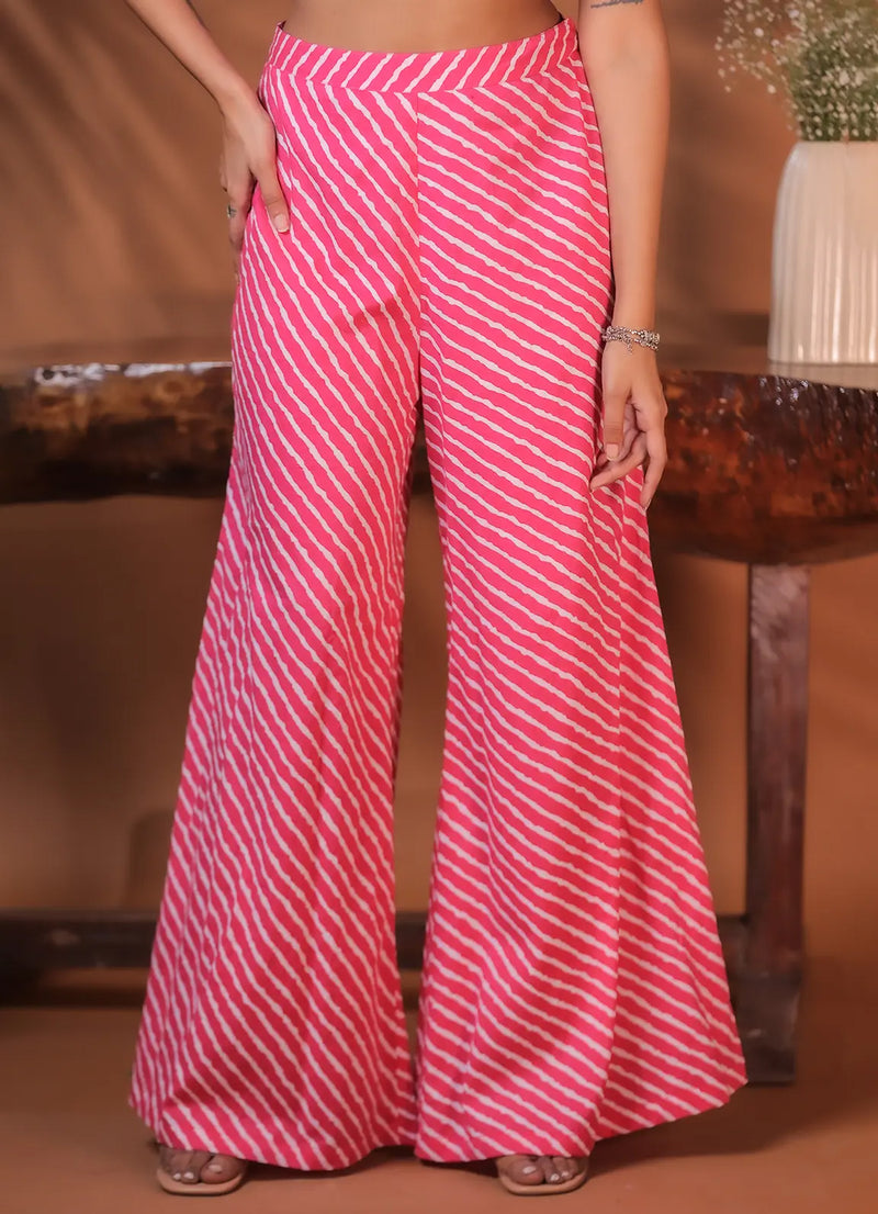 Pink Striped Cotton Flared Pants