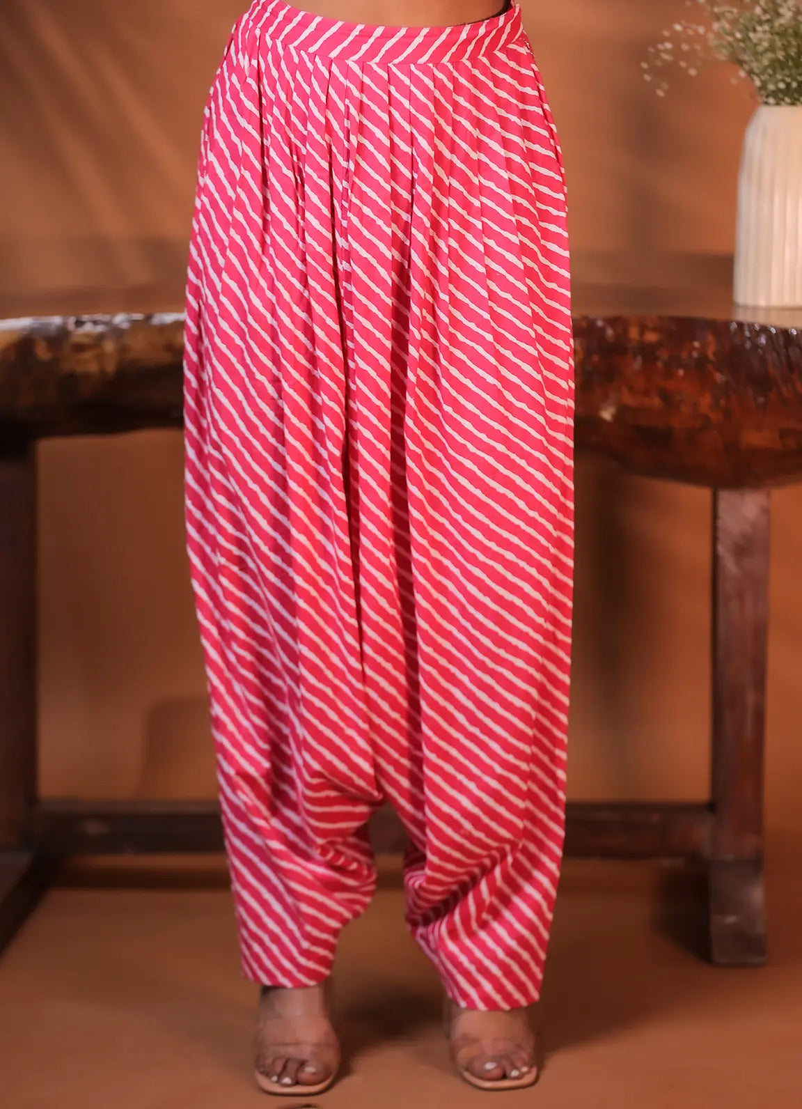 Pink Striped Cotton Dhoti Pants