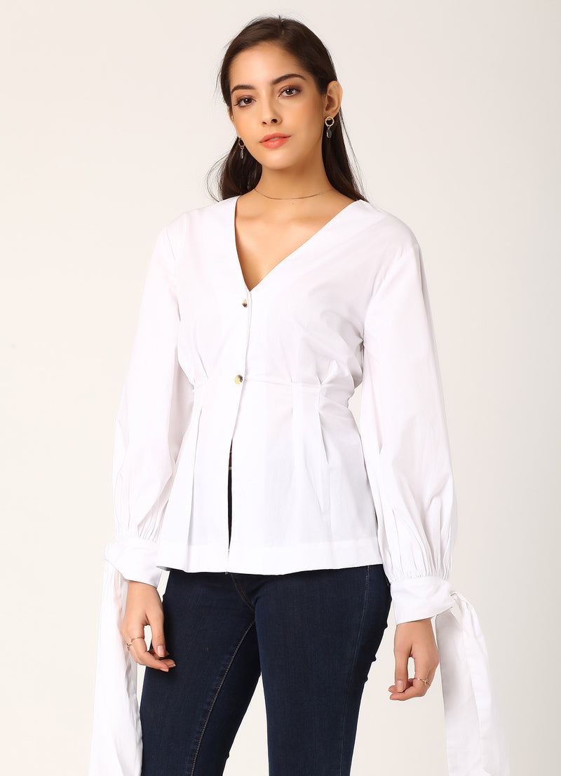 White Balloon Sleeve Top - Alaya by Stage3