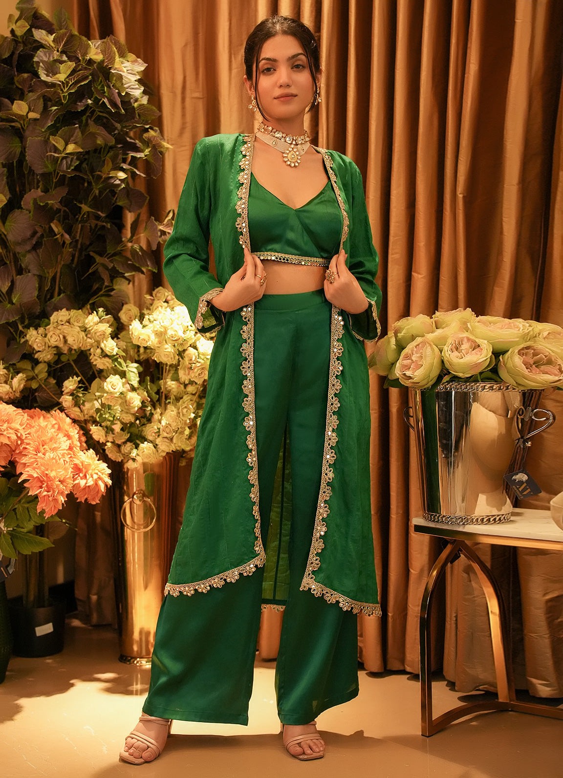 Reet Emerald Chanderi Overlay