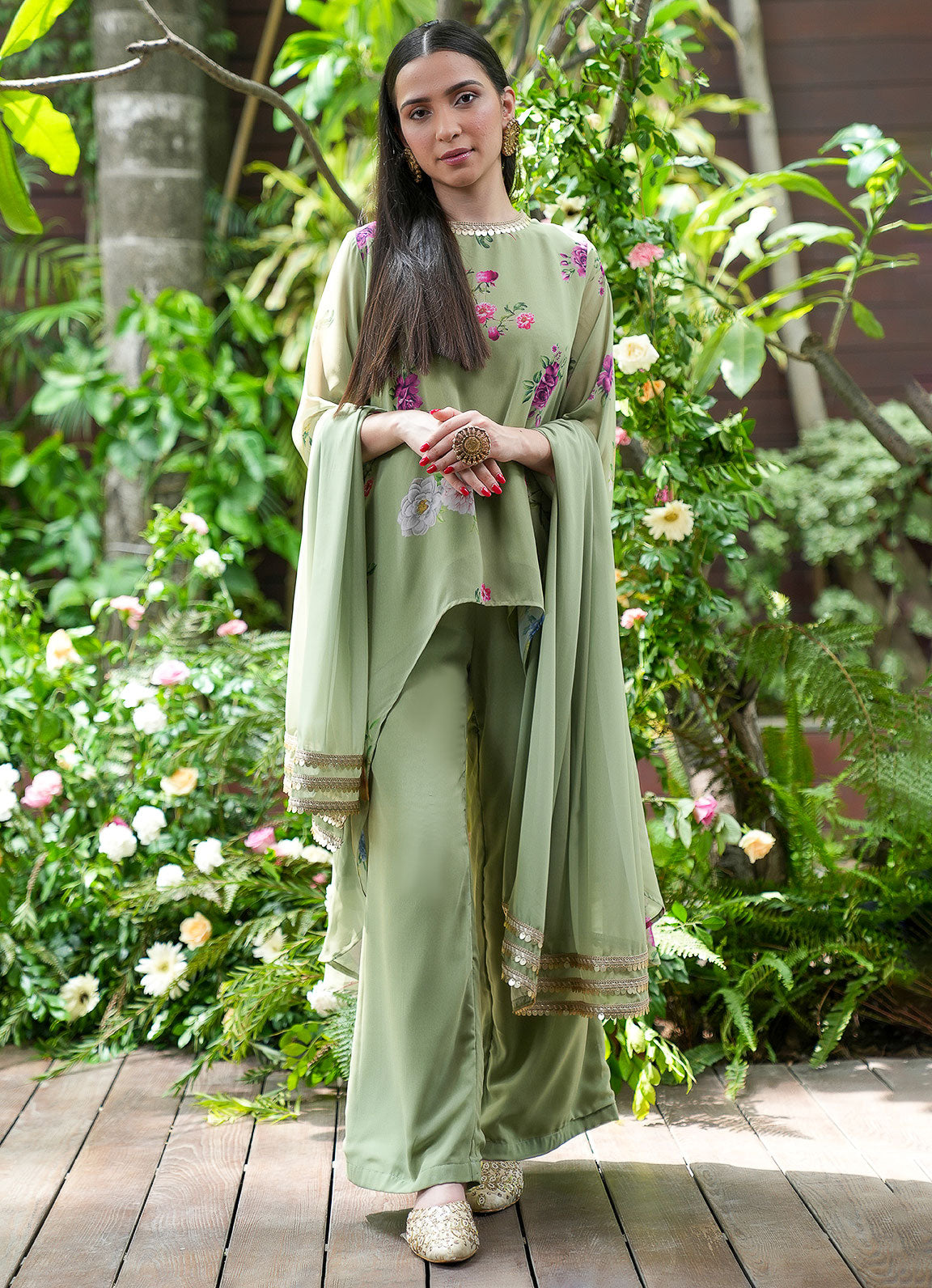 MM Jade Floral High-Low Kurta - Alaya by Stage3