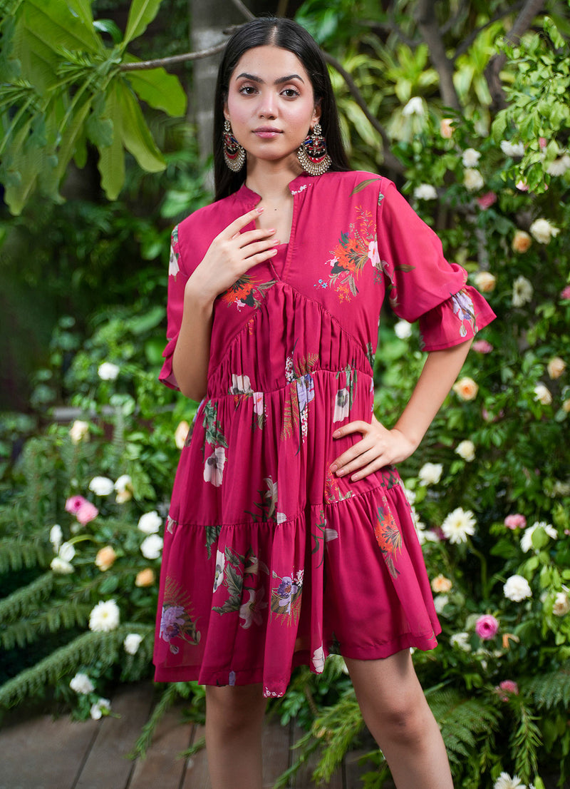 MM Cherry Floral Tiered Ruffle Dress - Alaya by Stage3