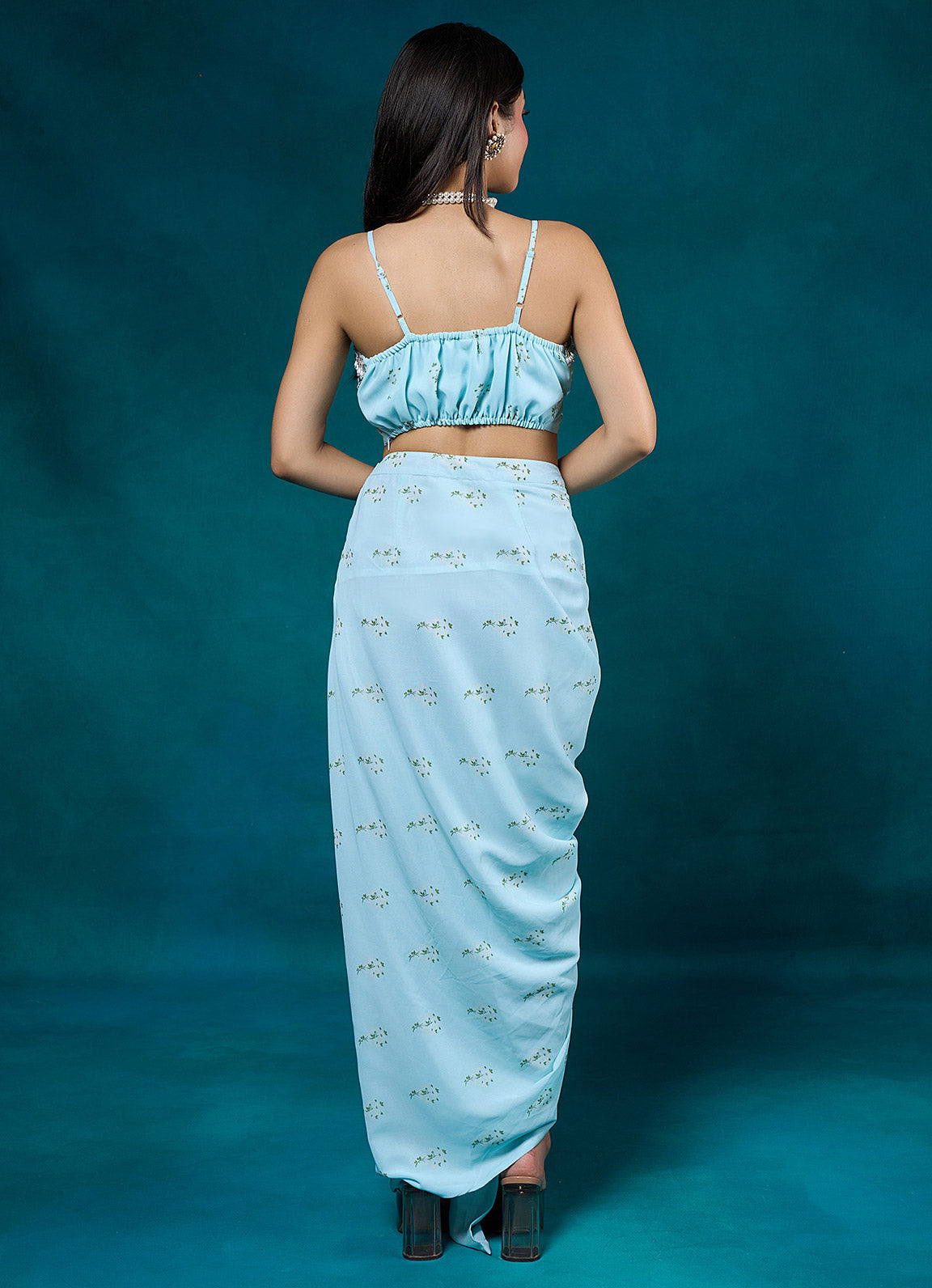 Falak Sky Blue Floral Draped Skirt