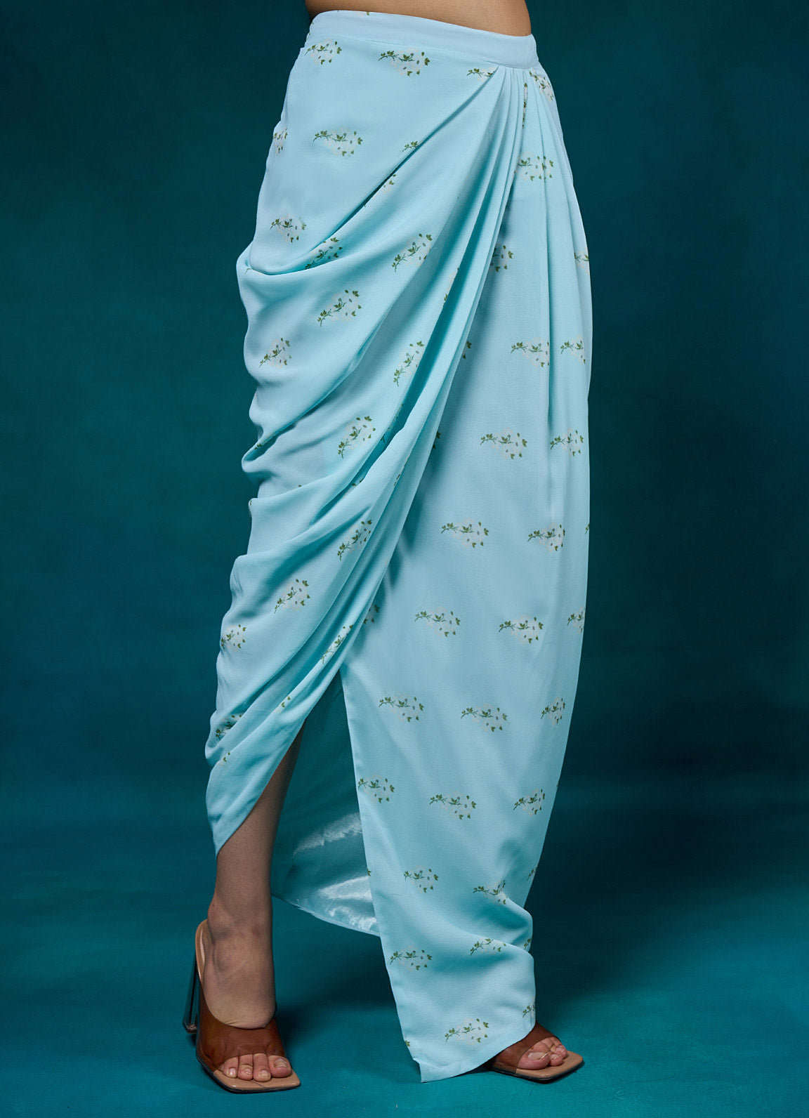 Falak Sky Blue Floral Draped Skirt