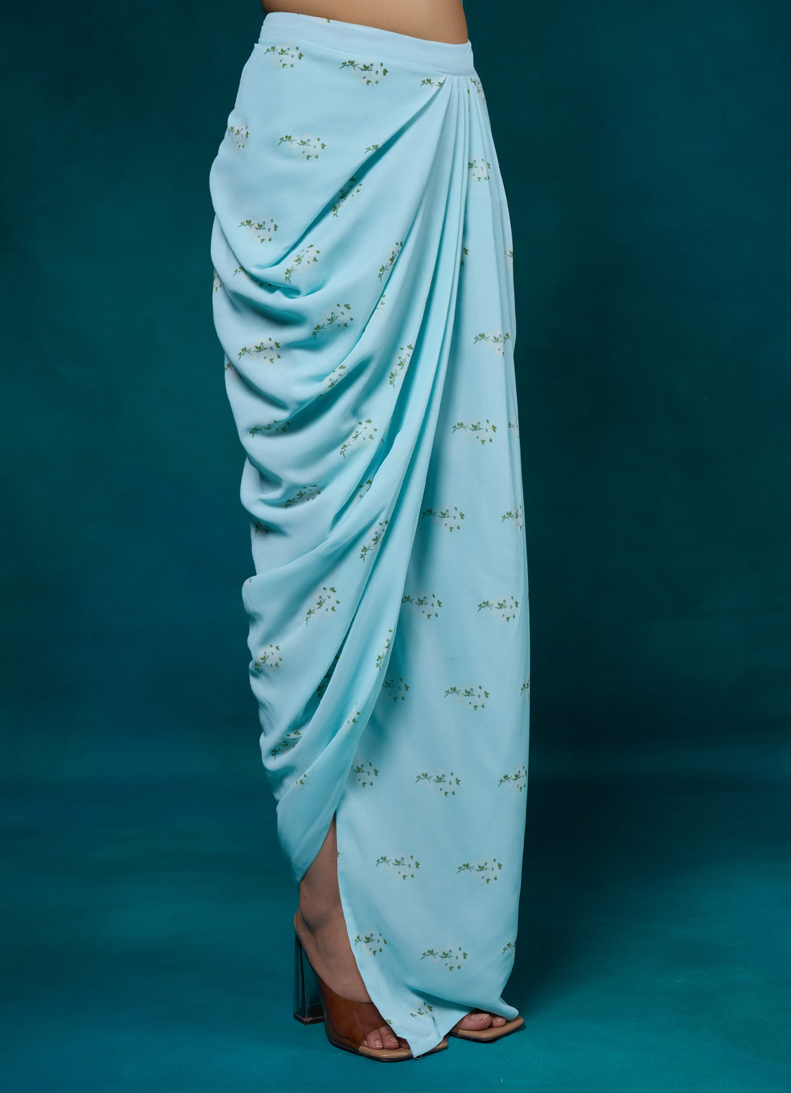 Falak Sky Blue Floral Draped Skirt