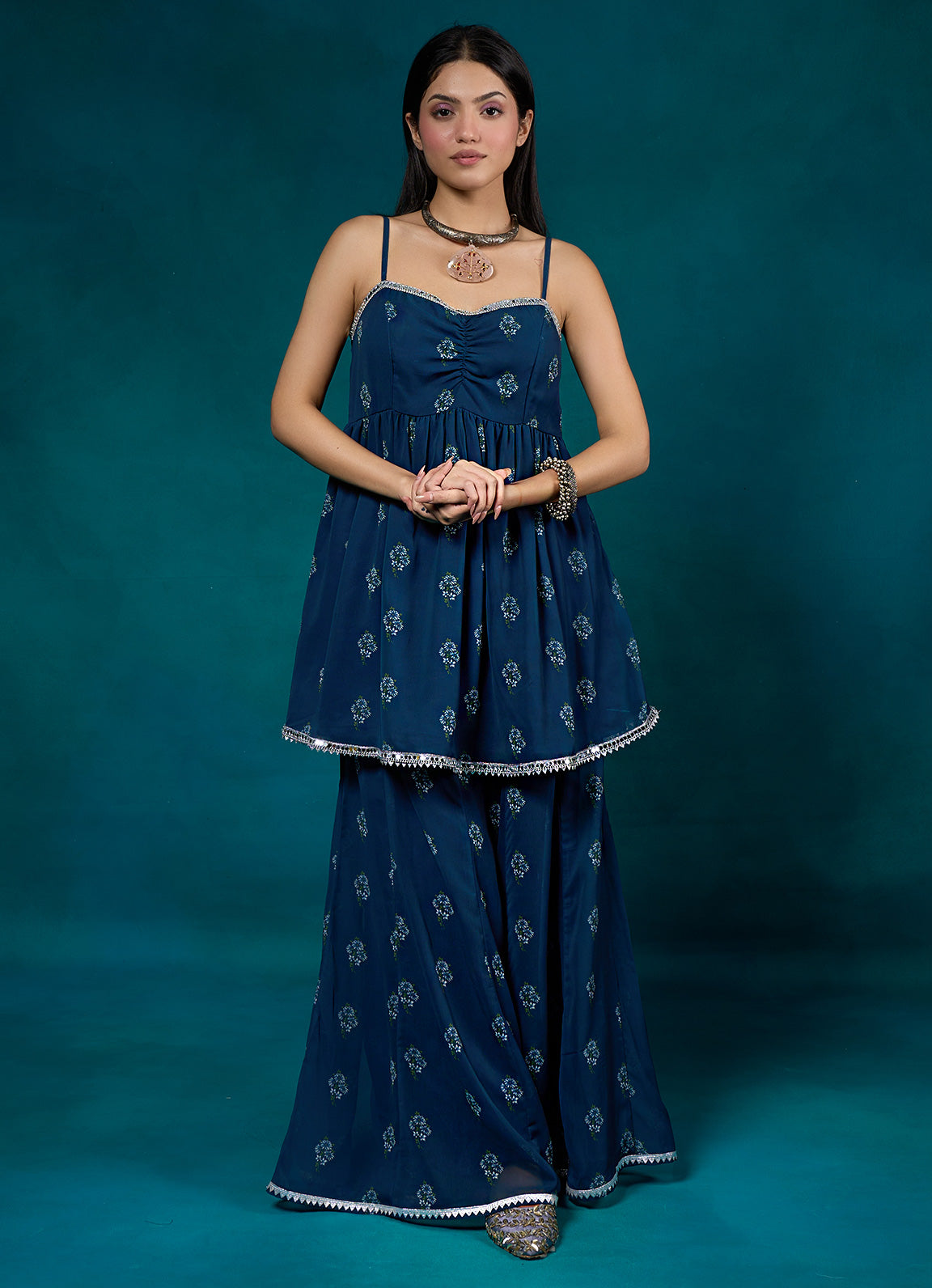 Falak Navy Floral Sharara