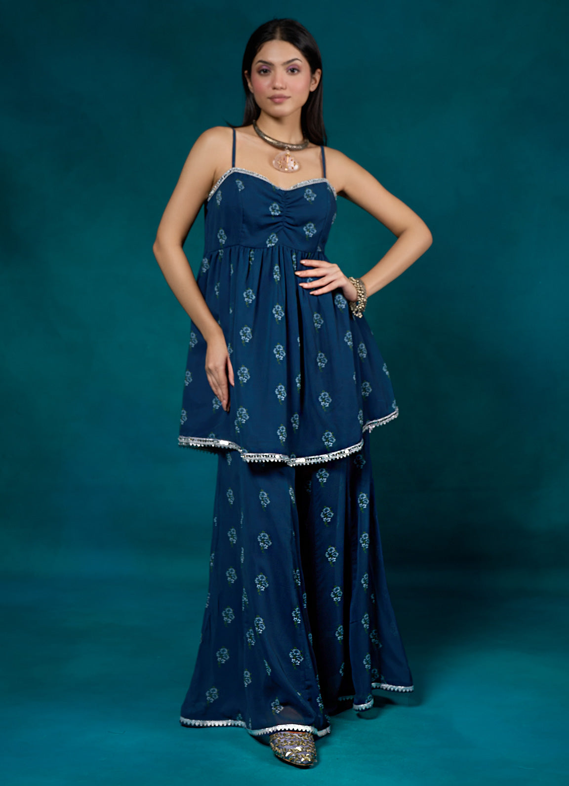 Falak Navy Floral Sharara