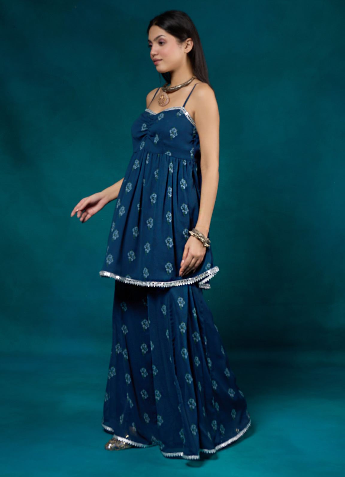 Falak Navy Floral Sharara