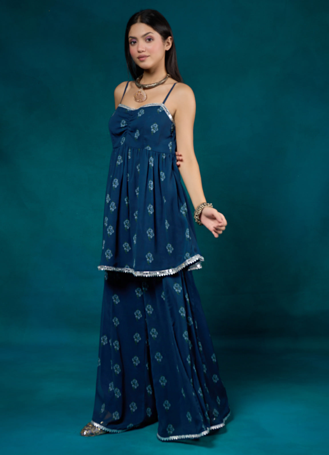 Falak Navy Floral Peplum Cami Kurta