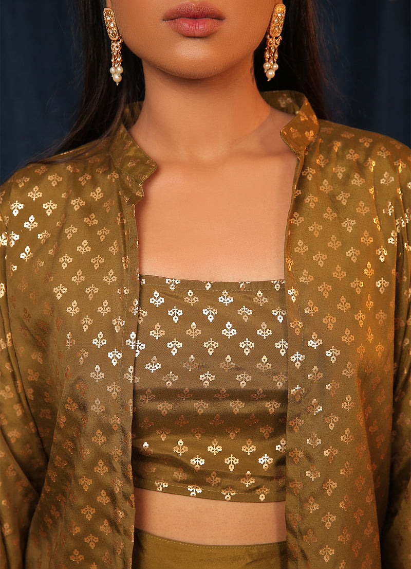 BTS Olive Foil Motif Cami Blouse