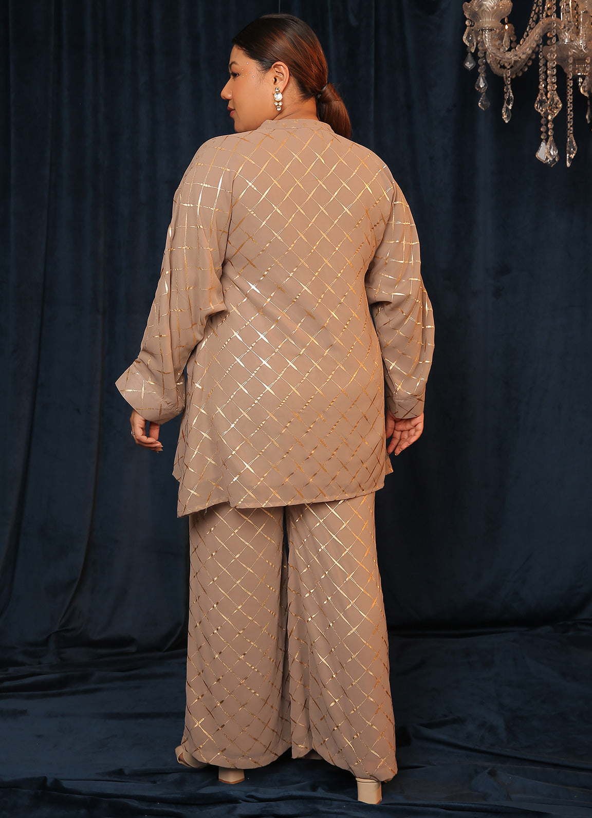 BTS Grey Foil Block Kaftan Kurta