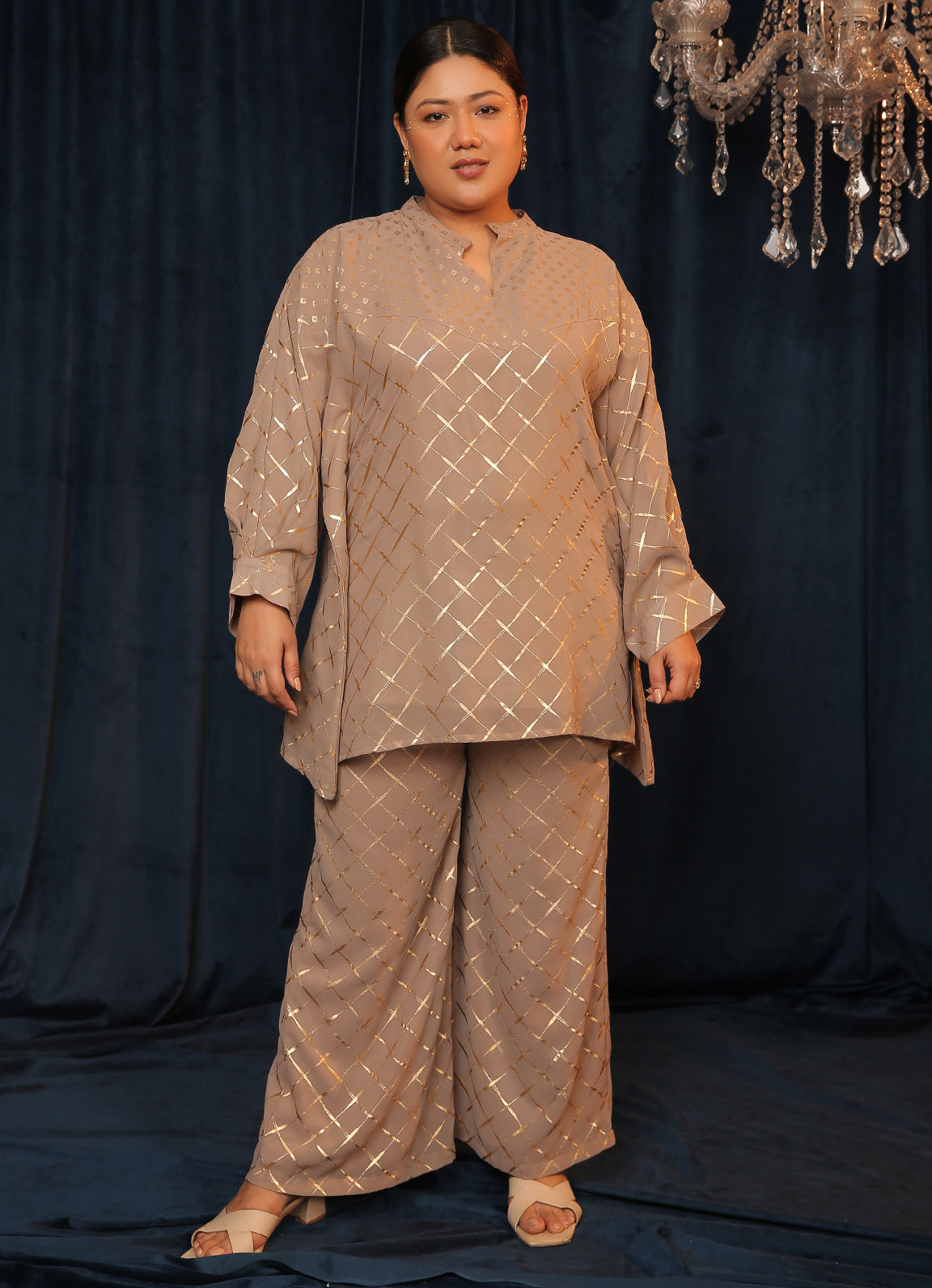 BTS Grey Foil Block Kaftan Kurta