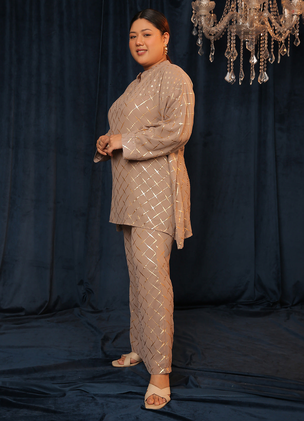 BTS Grey Foil Block Kaftan Kurta