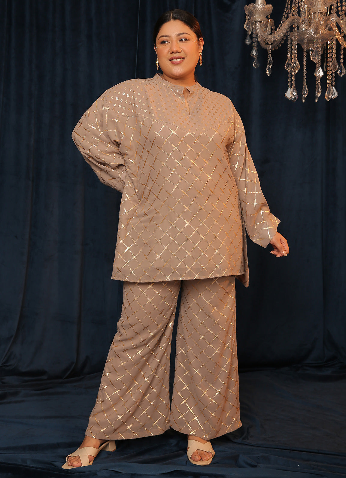 BTS Grey Foil Block Kaftan Kurta