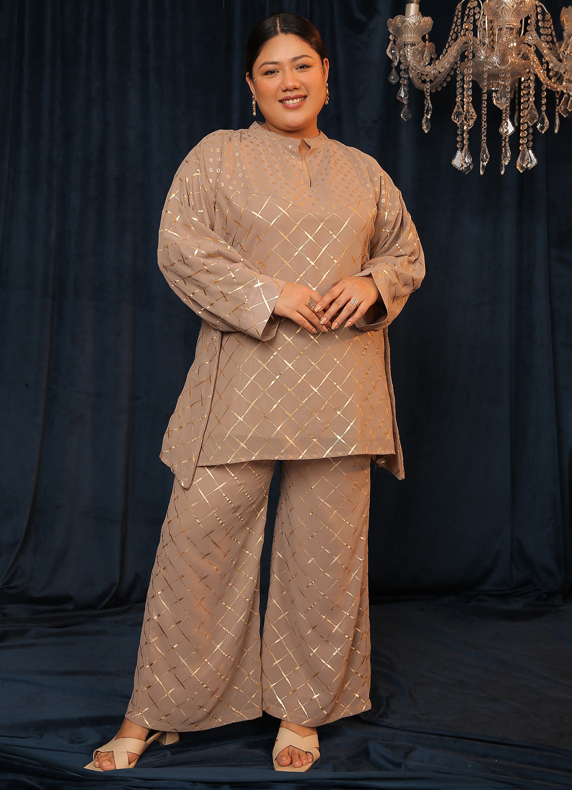 BTS Grey Foil Block Kaftan Kurta