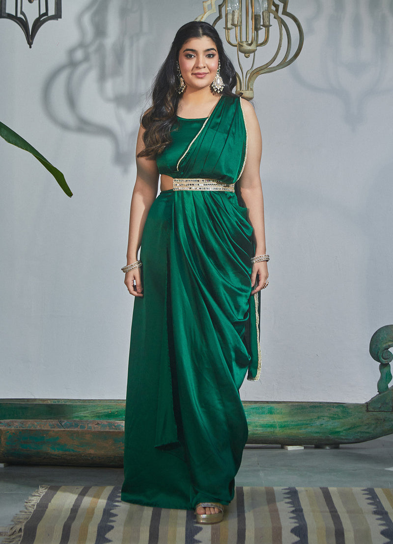 Cister Co Emerald Mirror Work Gown Sari