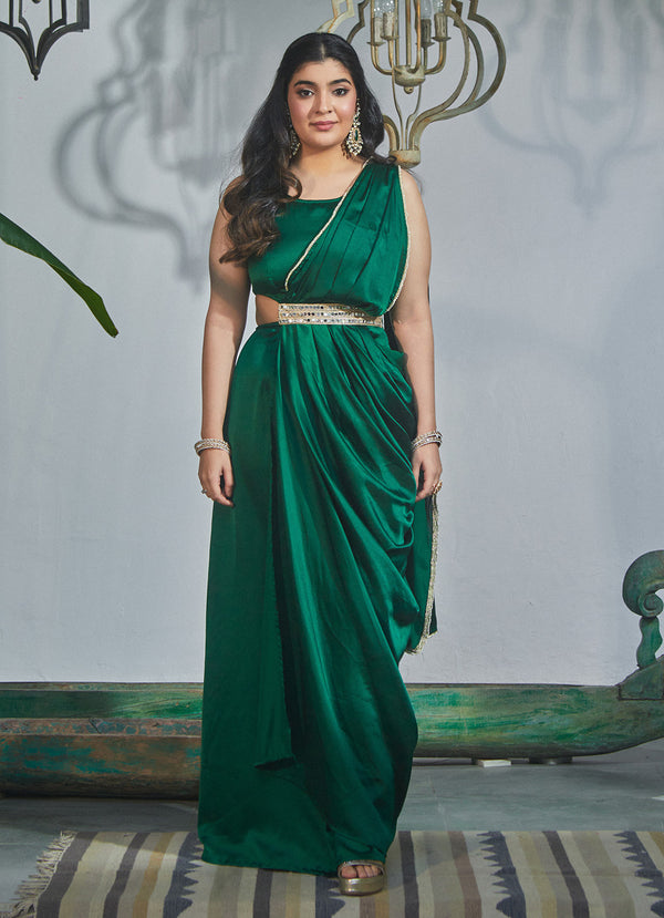Cister Co Emerald Mirror Work Gown Sari